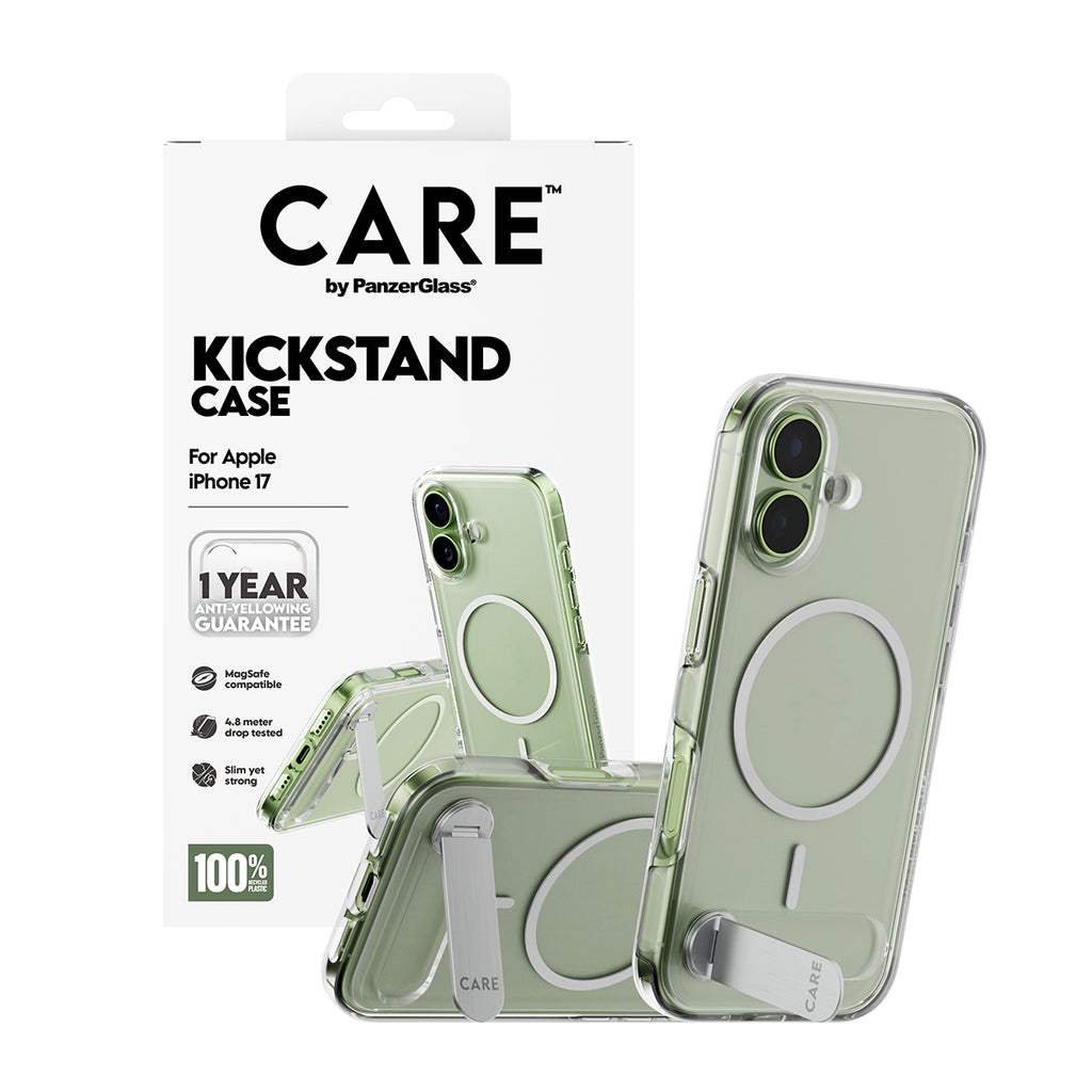PanzerGlass CARE™ by ® Kickstand Case Transparent w. MagSafe iPhone 17 coque de protection pour téléphones portables Housse