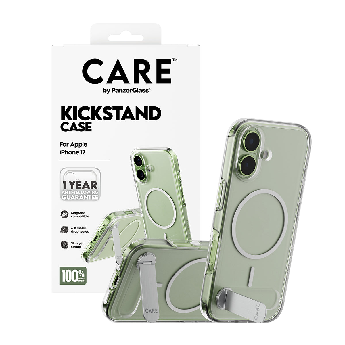 PanzerGlass CARE™ by ® Kickstand Case Transparent w. MagSafe iPhone 17 coque de protection pour téléphones portables Housse