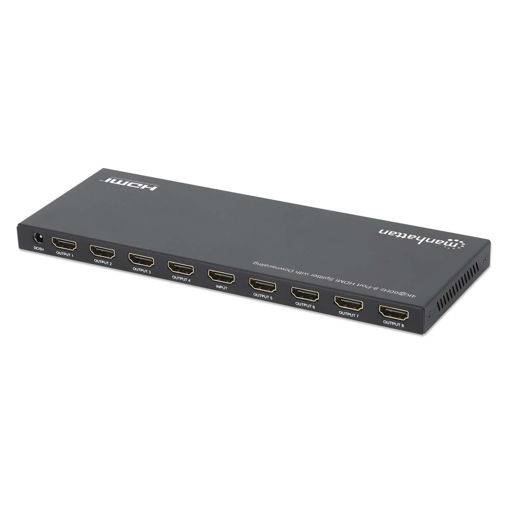 Manhattan Splitter HDMI 8 ports 4K@60 Hz avec downscaling, 1 entrée vers 8 sorties (1×8), 18 Gbps, sélecteur EDID pour d