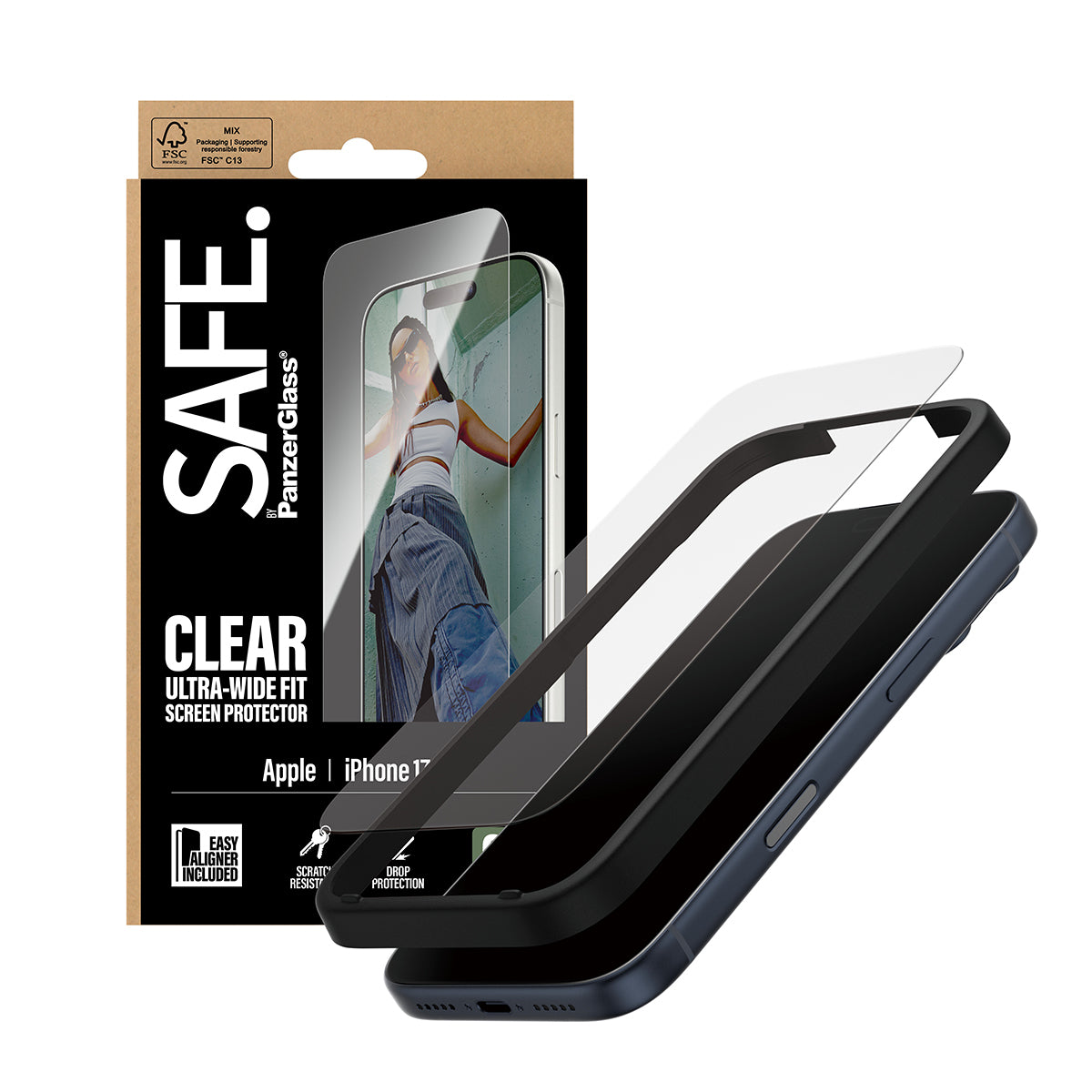 PanzerGlass SAFE. by ® Screen Protector iPhone 17 Pro | Ultra-Wide Fit w. EasyAligner Protection d'écran transparent Apple 1 pièce(s)