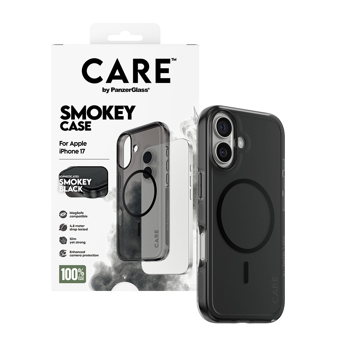 PanzerGlass CARE™ by ® Smokey Case w. Black MagSafe iPhone 17 coque de protection pour téléphones portables Housse Noir