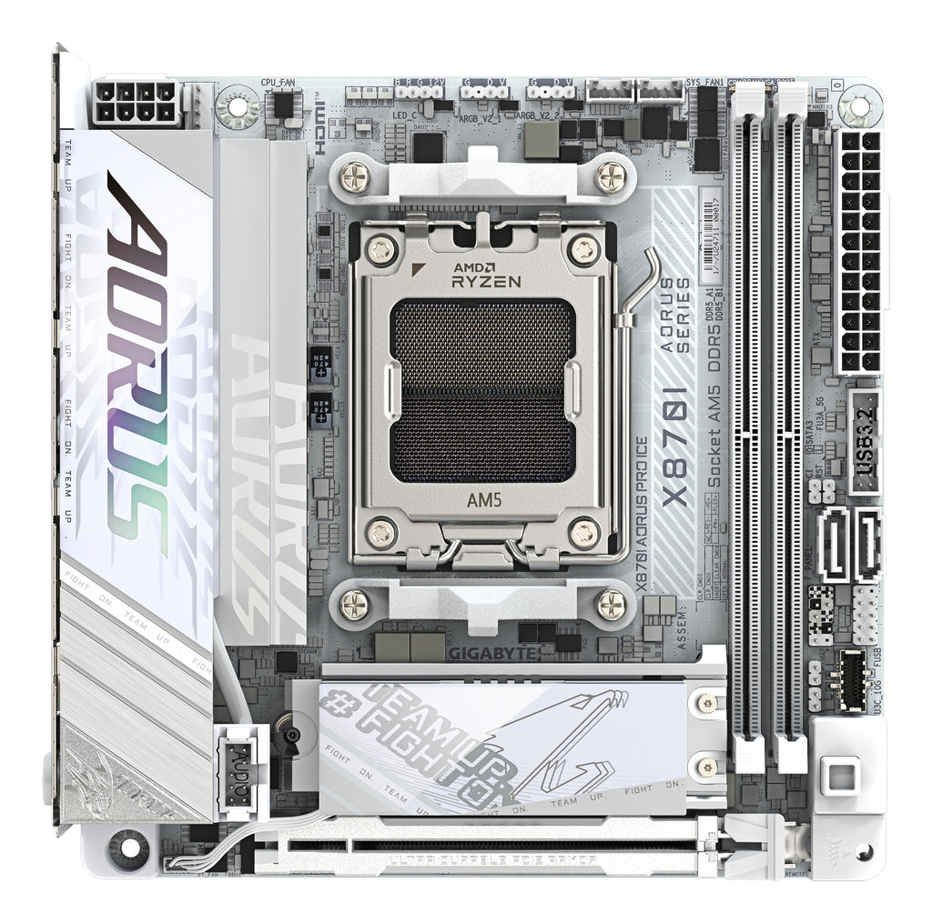 GIGABYTE X870I AORUS PRO ICE Carte mère - Compatible avec les processeurs AMD Ryzen série 9000, VRM 8+2+1 phases, jusqu'à 8400 MHz DDR5 (OC), 1xPCIe 5.0 M.2 + 1xPCIe 4.0 M.2, WI-FI 7, LAN 2,5 GbE, USB 4