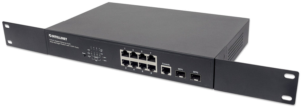 Intellinet Commutateur Gigabit Ethernet PoE+ Administrable 8 Ports, 2 Ports SFP, Budget 140W, Rack 19"