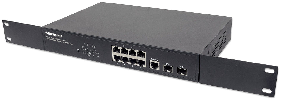 Intellinet Commutateur Gigabit Ethernet PoE+ Administrable 8 Ports, 2 Ports SFP, Budget 140W, Rack 19"