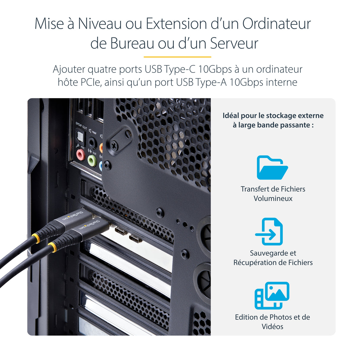StarTech.com Carte PCIe USB 5 Ports USB 3.2 10Gbps, 4x USB-C et 1x USB-A interne
