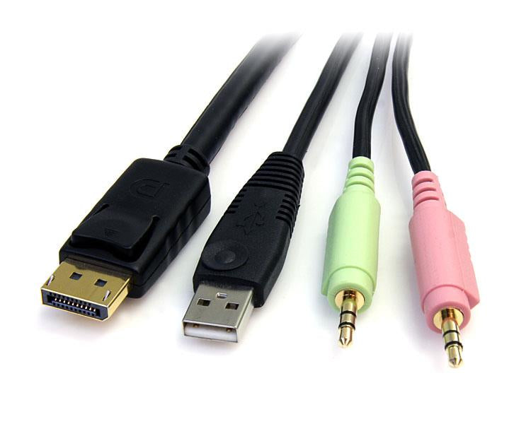 StarTech.com Câble de commutateur KVM DisplayPort USB 4 en 1 de 1,8 m avec audio et microphone