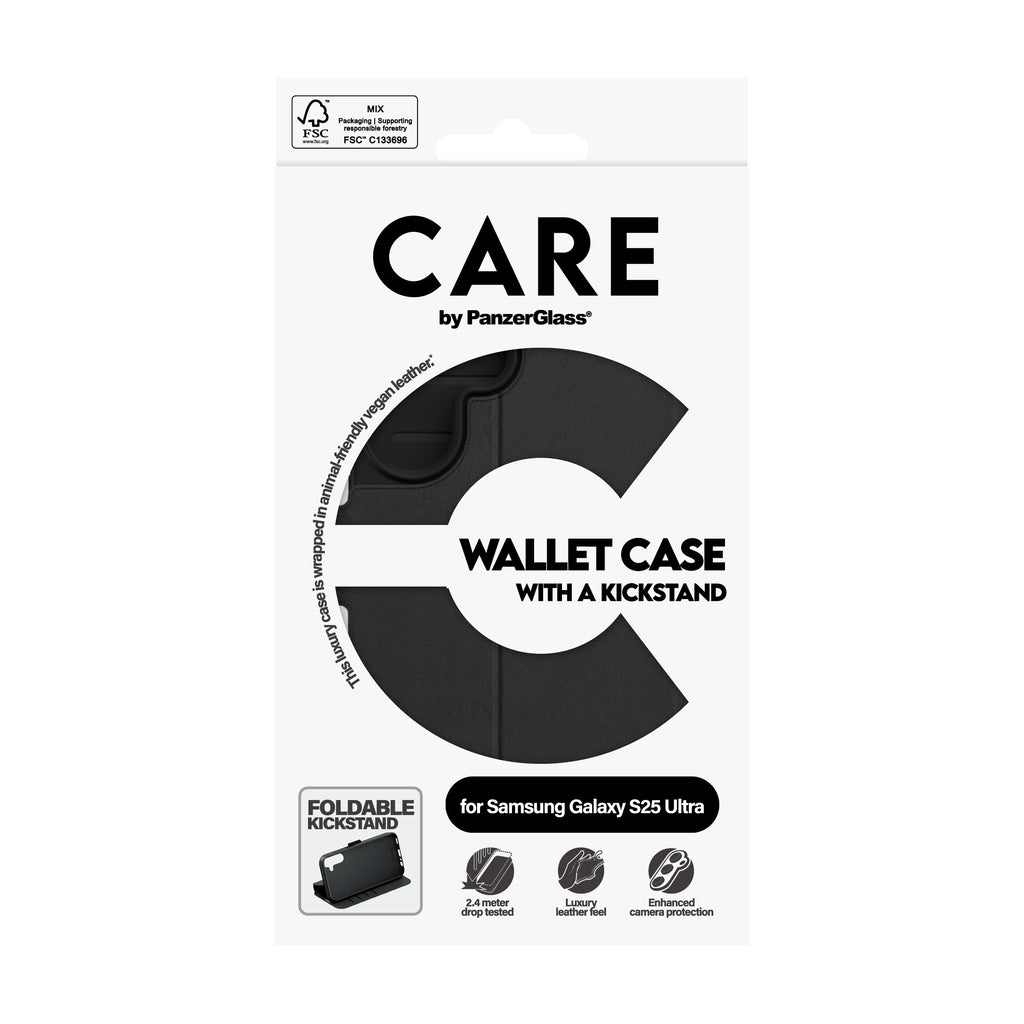 PanzerGlass CARE™ by ® Wallet Case w. Kickstand Samsung Galaxy S25 Ultra coque de protection pour téléphones portables Housse Noir