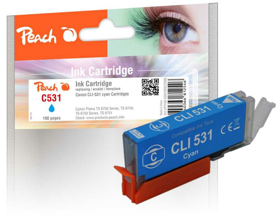 Peach Cartouche d'Encre Compatible PI100-500, Cyan, Rendement Standard