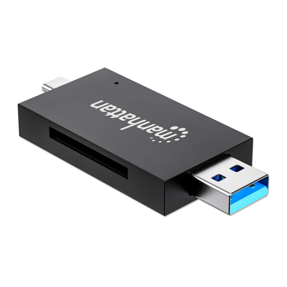 Manhattan Lecteur de Cartes Multiformat USB-A/USB-C, 5 Gbps USB 3.0, SD et microSD, Noir/Translucide
