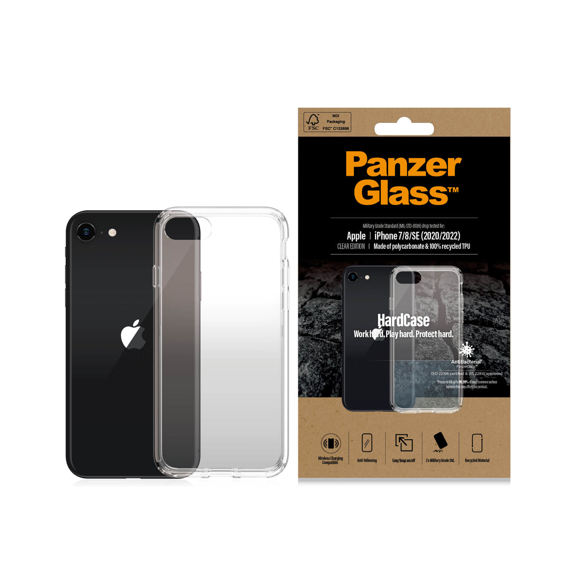 PanzerGlass HardCase pour iPhone SE (2020/2022), iPhone 7 et iPhone 8, Coque de Protection Transparente