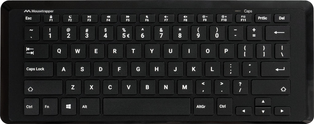 Clavier Mini Sans Fil Mousetrapper Type, USB + RF Wireless + Bluetooth, QWERTY Nordique, Noir