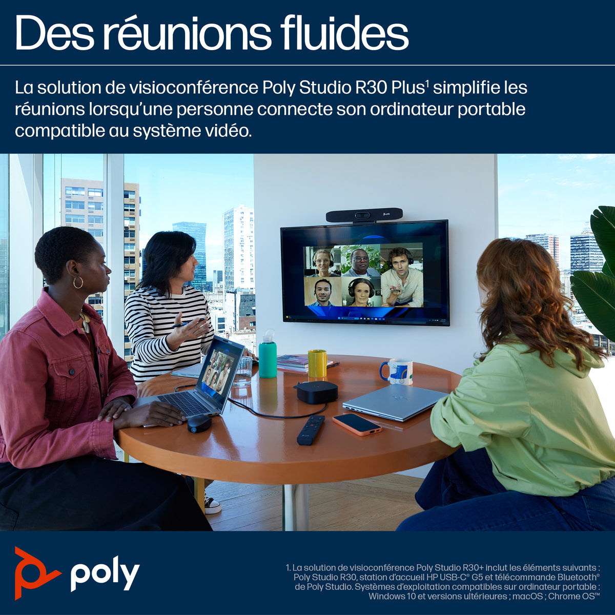 HP Poly Barre de visioconférence USB Poly Studio R30