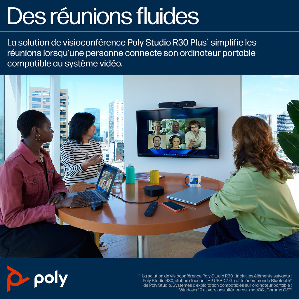 HP Poly Barre de visioconférence USB Poly Studio R30
