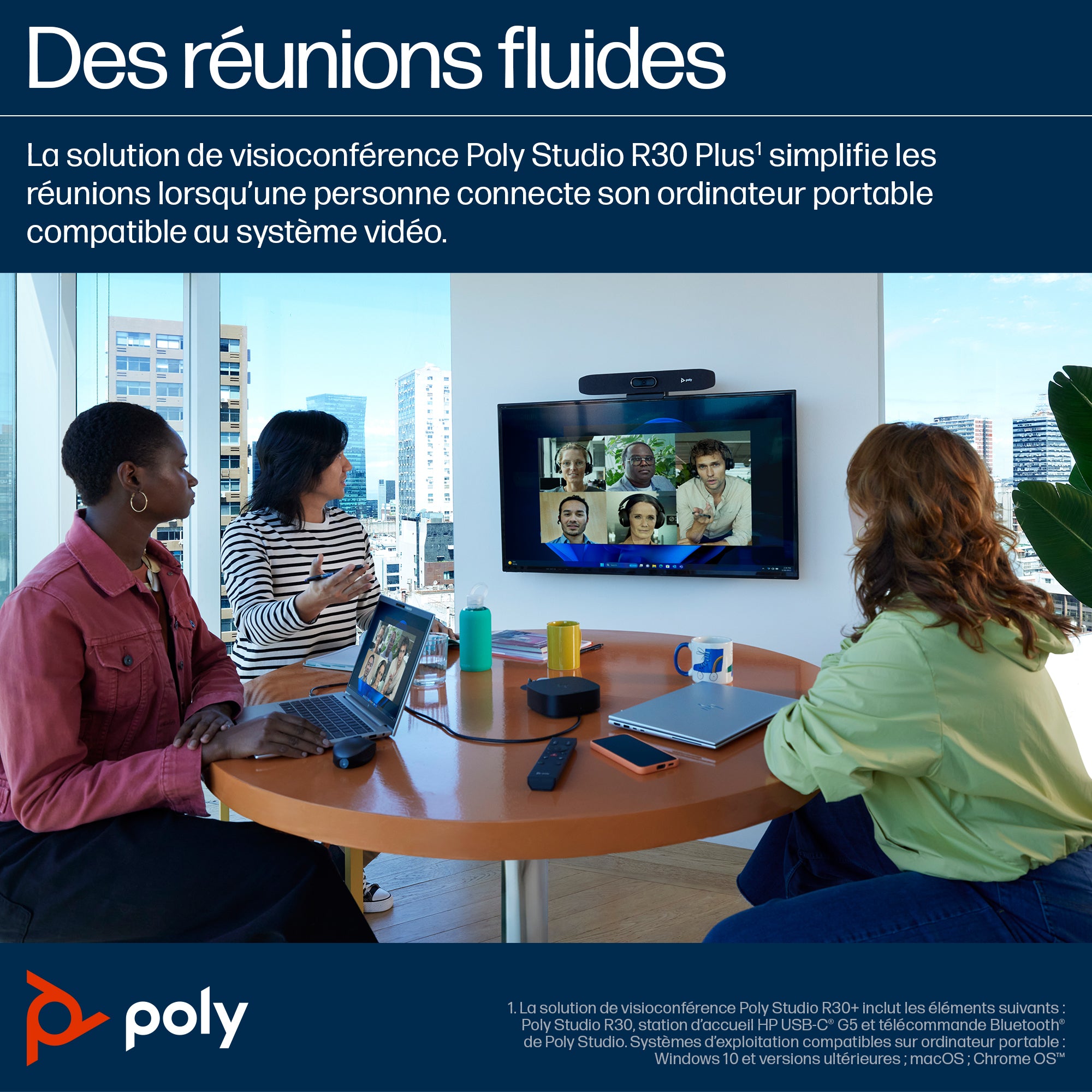HP Poly Barre de visioconférence USB Poly Studio R30