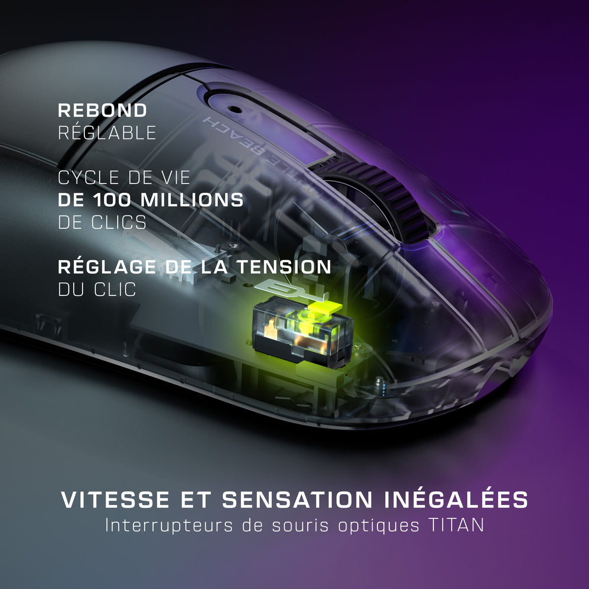 Turtle Beach Burst II Air - Souris gaming sans fil 2,4 GHz : ultralégère avec 47 g, touches optiques, symétrique, capteu