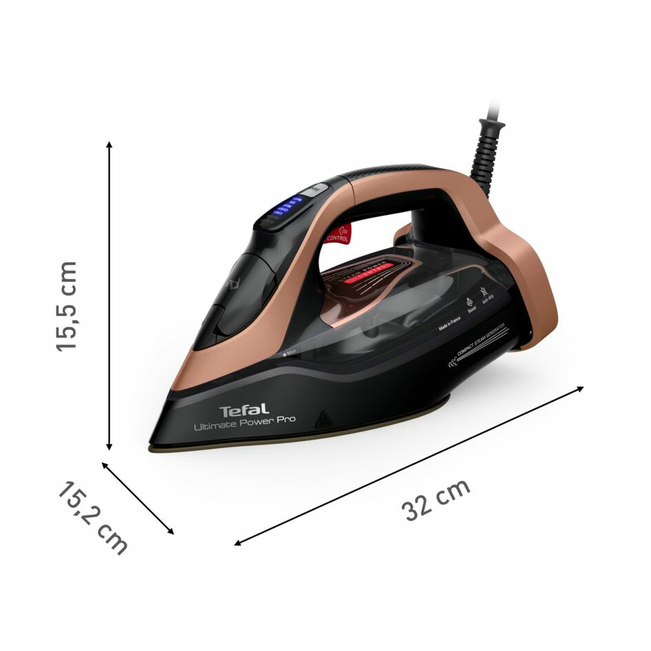 Tefal Ultimate Power Pro FV9E50 Fer à Repasser à Sec ou à Vapeur, Semelle Durilium AirGlide Autoclean, 3200 W, Noir et C