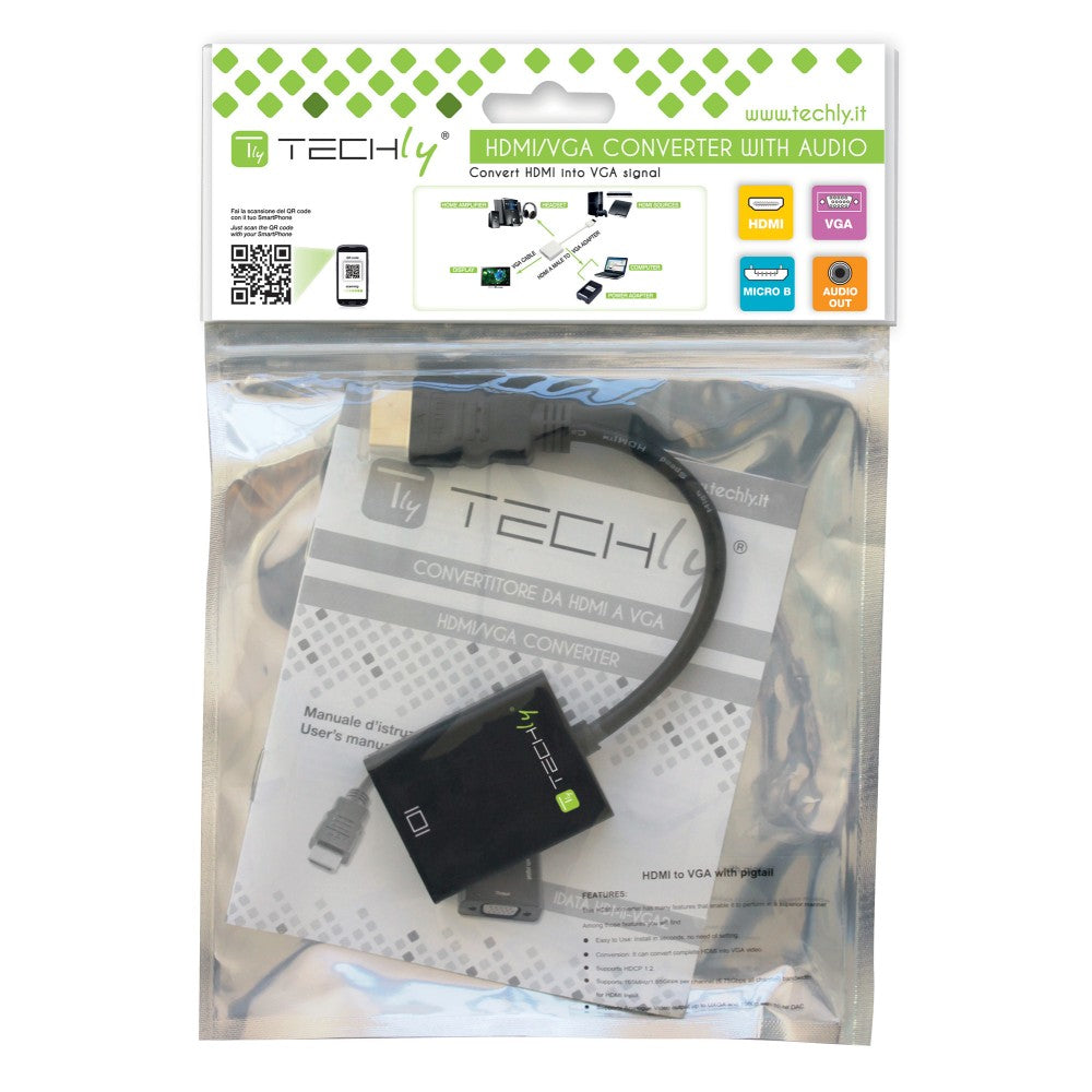 Techly HDMI - VGA+3.5mm+Micro USB B M/F 0,15 m Noir - vue 2