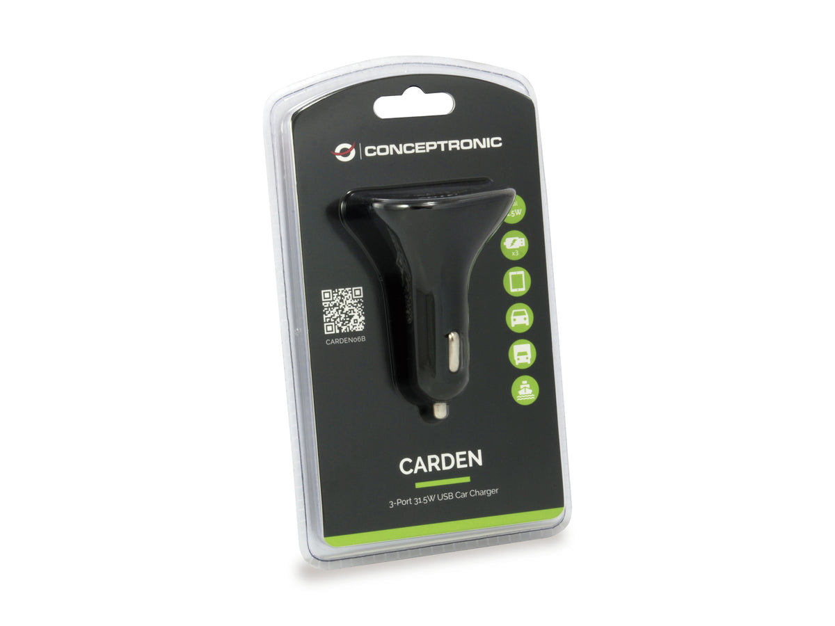 Conceptronic CARDEN06B Chargeur Universel pour Appareils Mobiles, Allume-cigare Auto, Noir