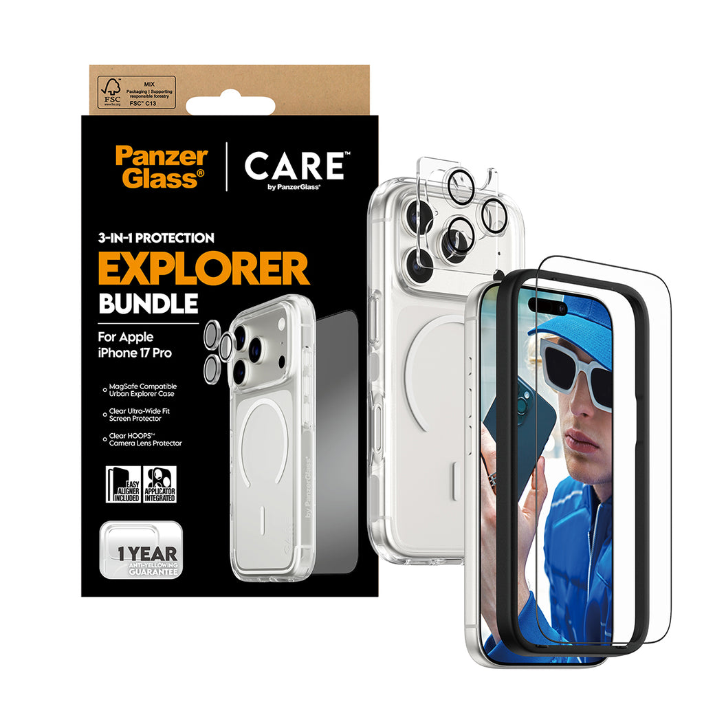 PanzerGlass CARE 3-in-1 Flagship Explorer Bundle pour iPhone 17 Pro, Protection d'écran Transparente