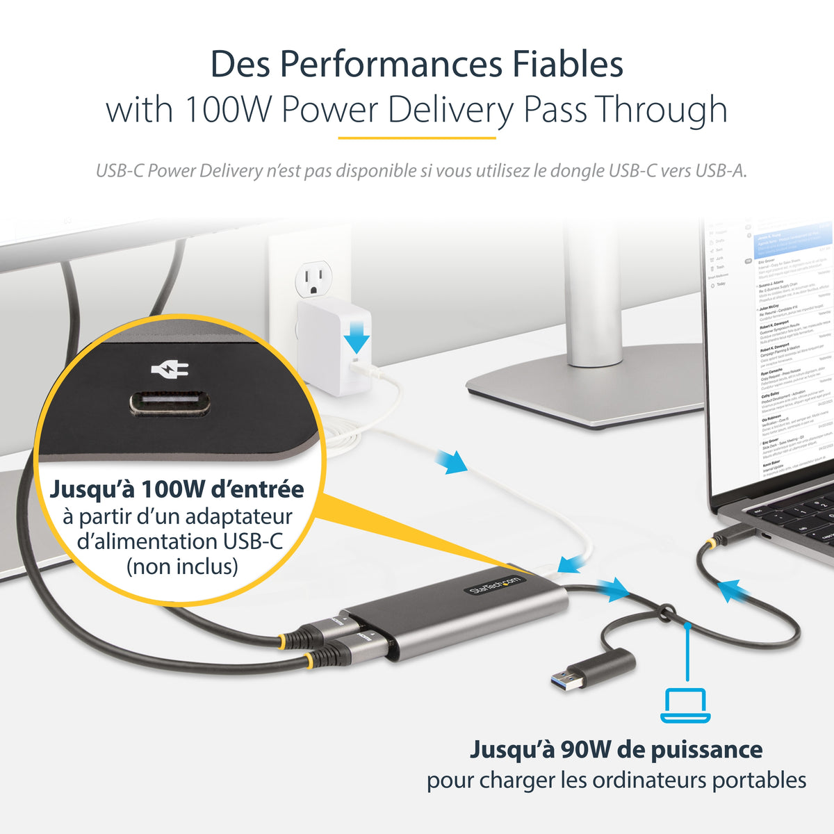 StarTech.com Adaptateur USB-C vers Double HDMI, 4K 60Hz, Power Delivery 100W, Câble 30cm