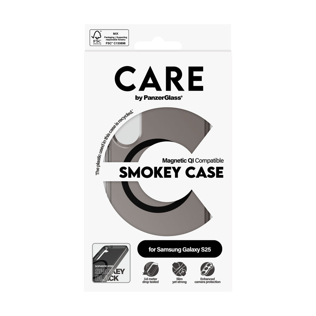 PanzerGlass PanzerGlass CARE™ by ® Urban Combat Case Smokey w. Black Qi Compatible Samsung Galaxy S25 coque de protection pour téléphones portables Housse Noir