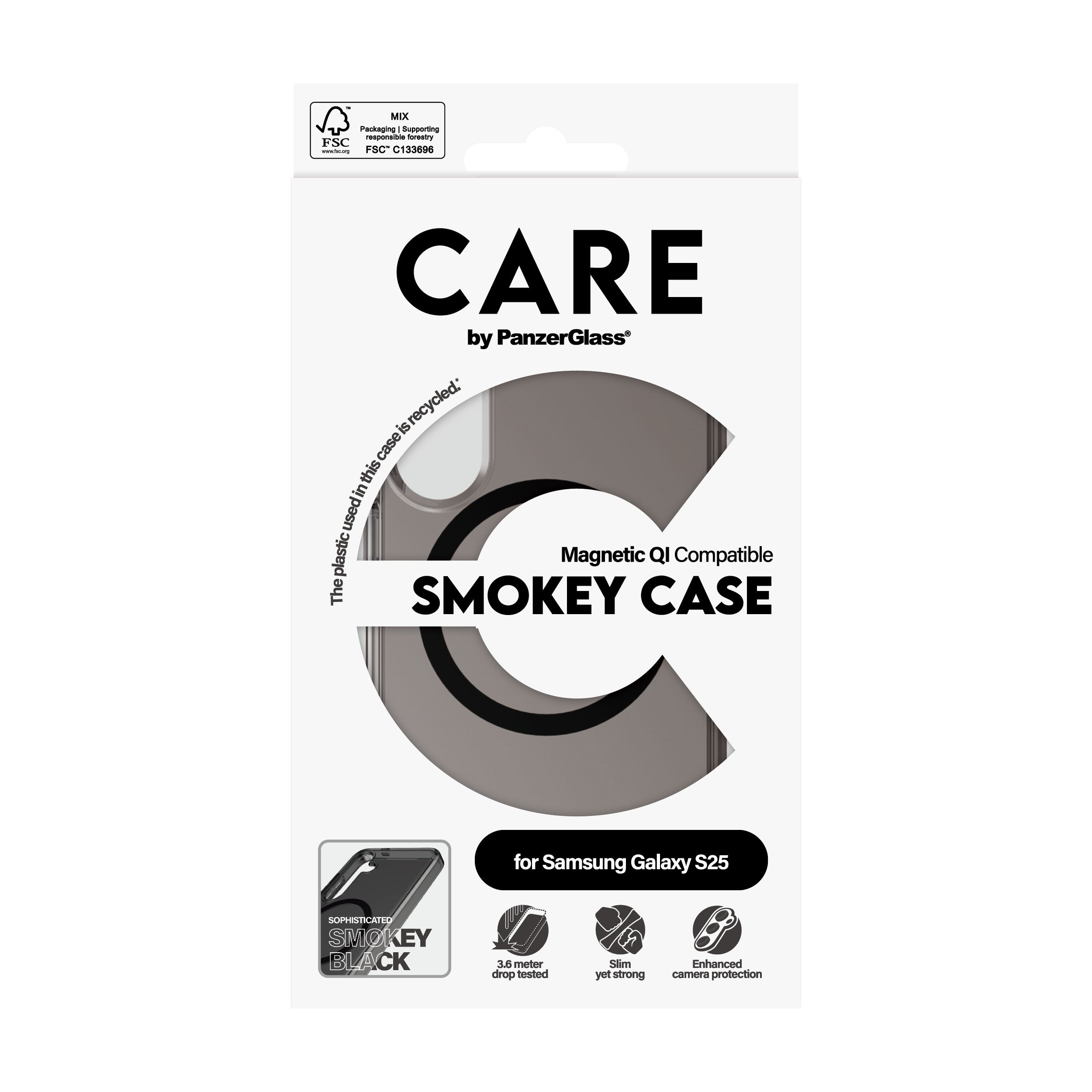 PanzerGlass PanzerGlass CARE™ by ® Urban Combat Case Smokey w. Black Qi Compatible Samsung Galaxy S25 coque de protection pour téléphones portables Housse Noir