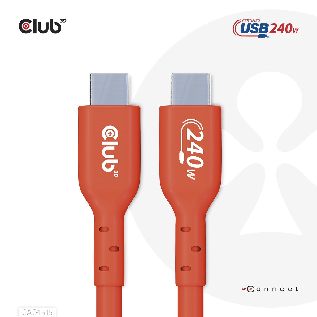 CLUB3D CAC-1515 Câble USB-C vers USB-C 2.0, 240W, 4m, Orange