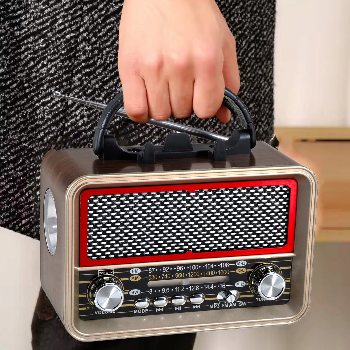 Radio Retro FM solaire Bluetooth portable à piles, avec antenne USB-C Zenwire BT-S060