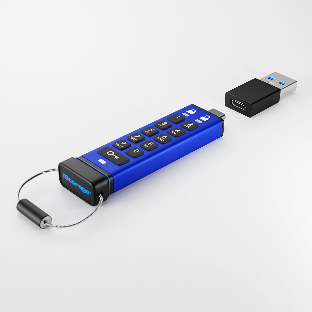 iStorage datAshur PRO+C 128GB | Secure USB Type-C Memory Stick | FIPS 140-3 Level 3 pending | PIN protected | Type C-A adapter included. - vue 4
