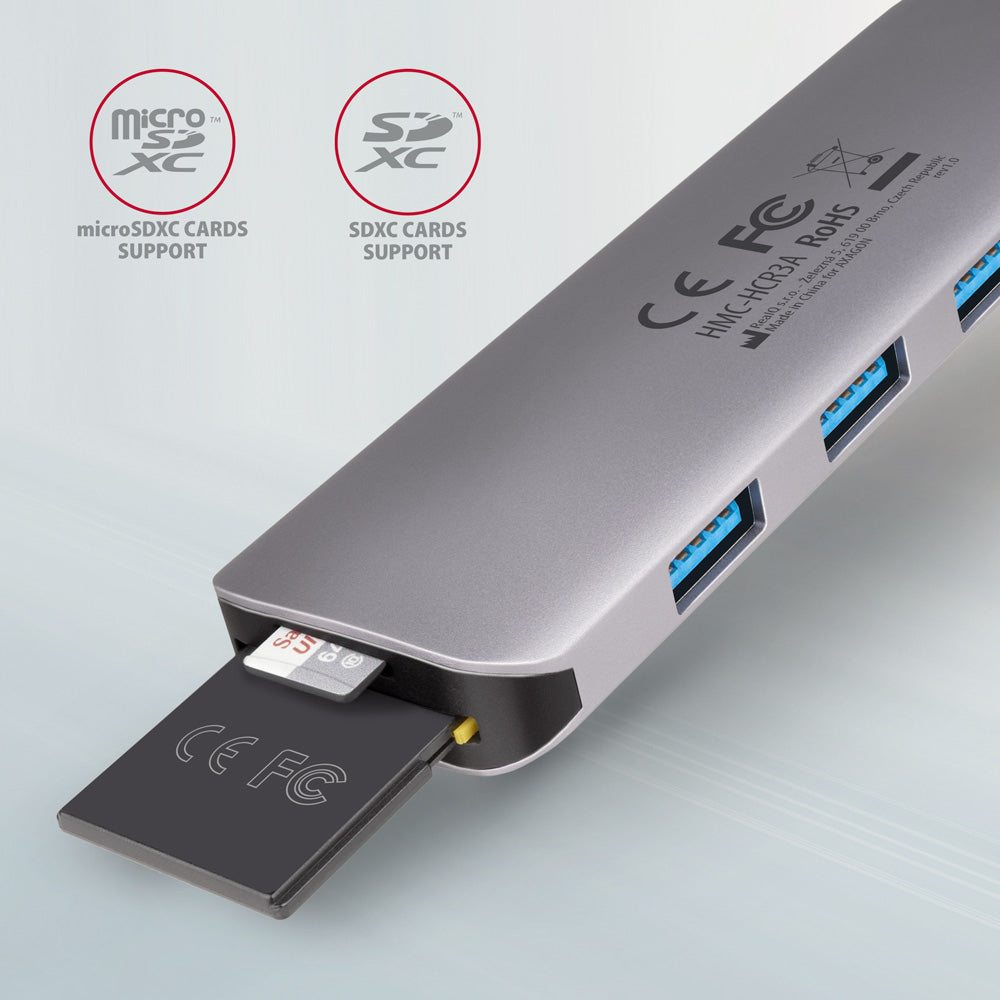 Axagon HMC-HCR3A 3x USB-A+ HDMI+ SD/microSD USB-C 3.2 Gen 1 hub 20cm Avec fil USB 3.2 Gen 1 (3.1 Gen 1) Type-C Gris