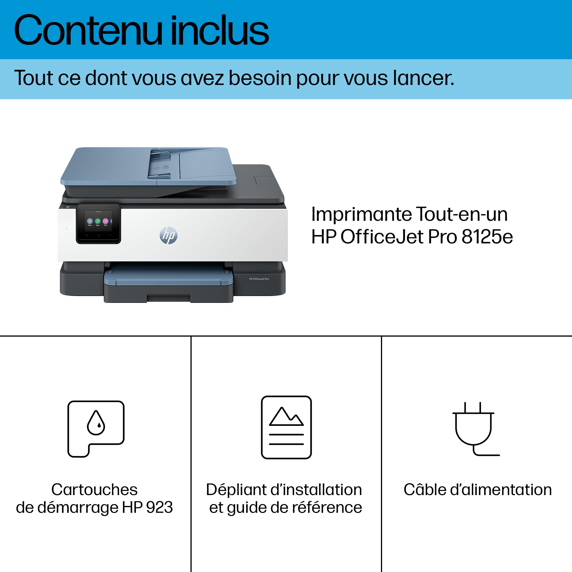 HP OfficeJet Pro 8125e Sans fil All-in-One Couleur Imprimante, Instant Ink; Impression recto-verso