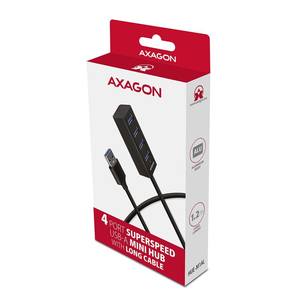 Axagon HUE-M1AL hub & concentrateur USB 3.2 Gen 1 (3.1 Gen 1) Type-A 5000 Mbit/s Noir