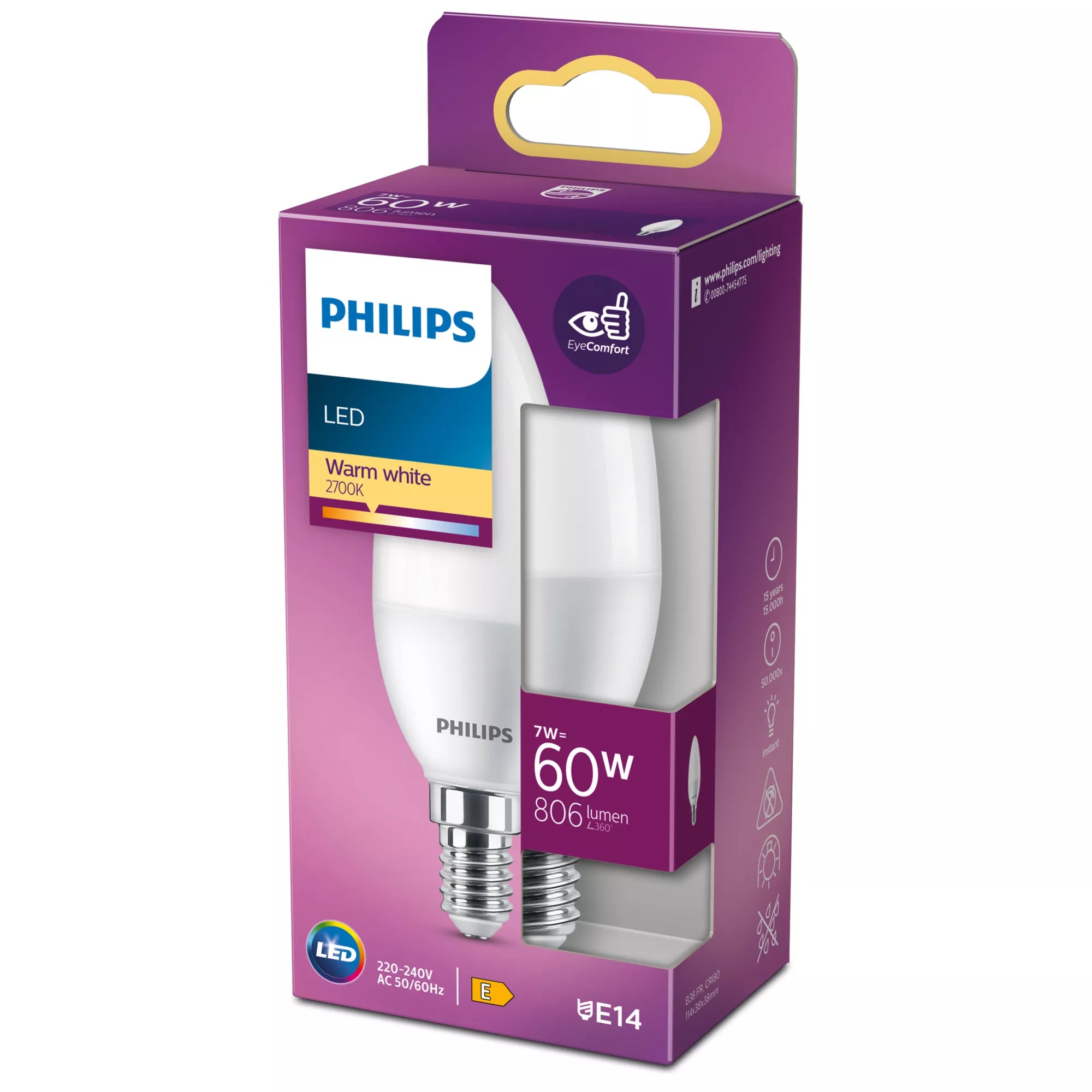 Philips Ampoule flamme 60W B38 E14