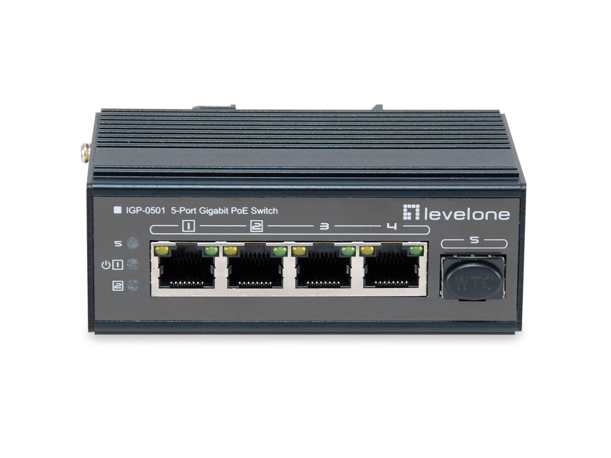 LevelOne IGP-0501 Commutateur Réseau Gigabit Ethernet PoE, 4 Ports RJ-45, Noir