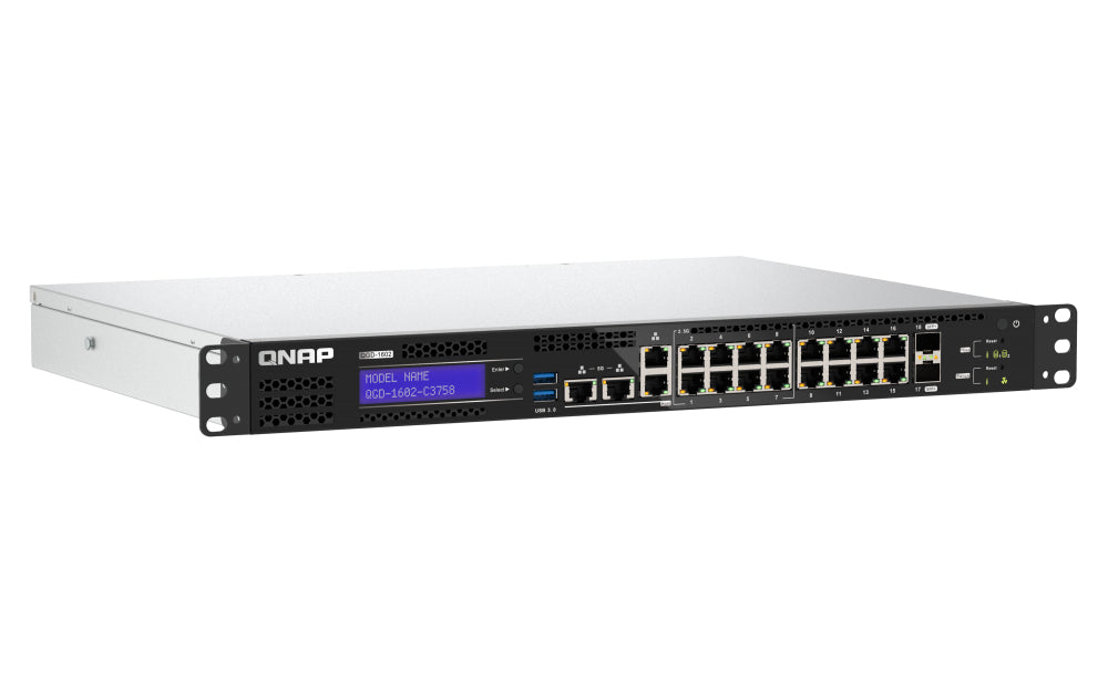 QNAP QGD-1602-C3758-16G Commutateur Réseau Géré L2 2.5G Ethernet, 16 Ports RJ-45, Noir et Gris