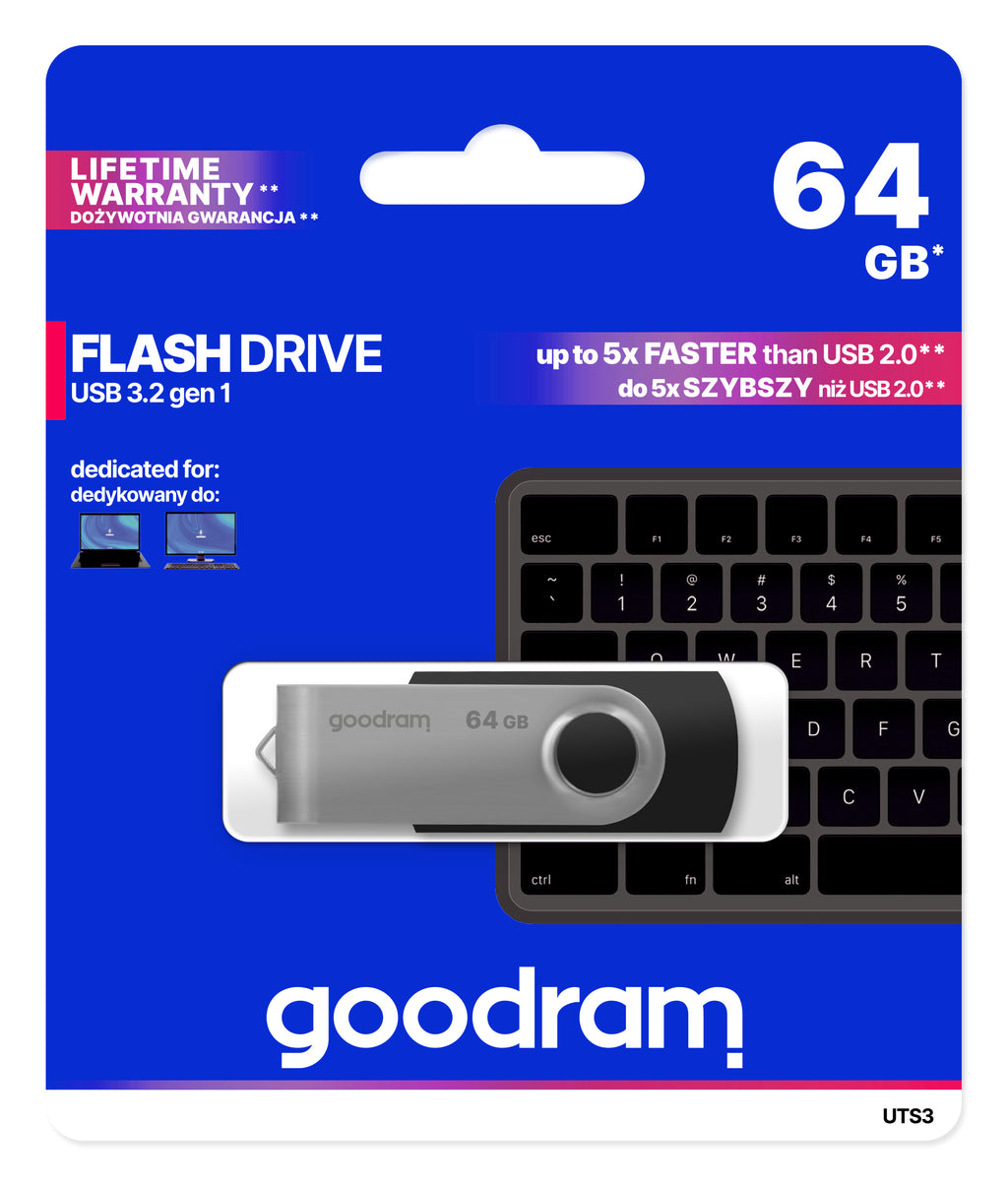 Goodram UTS3 lecteur USB flash 64 Go USB Type-A 3.2 Gen 1 (3.1 Gen 1) Noir