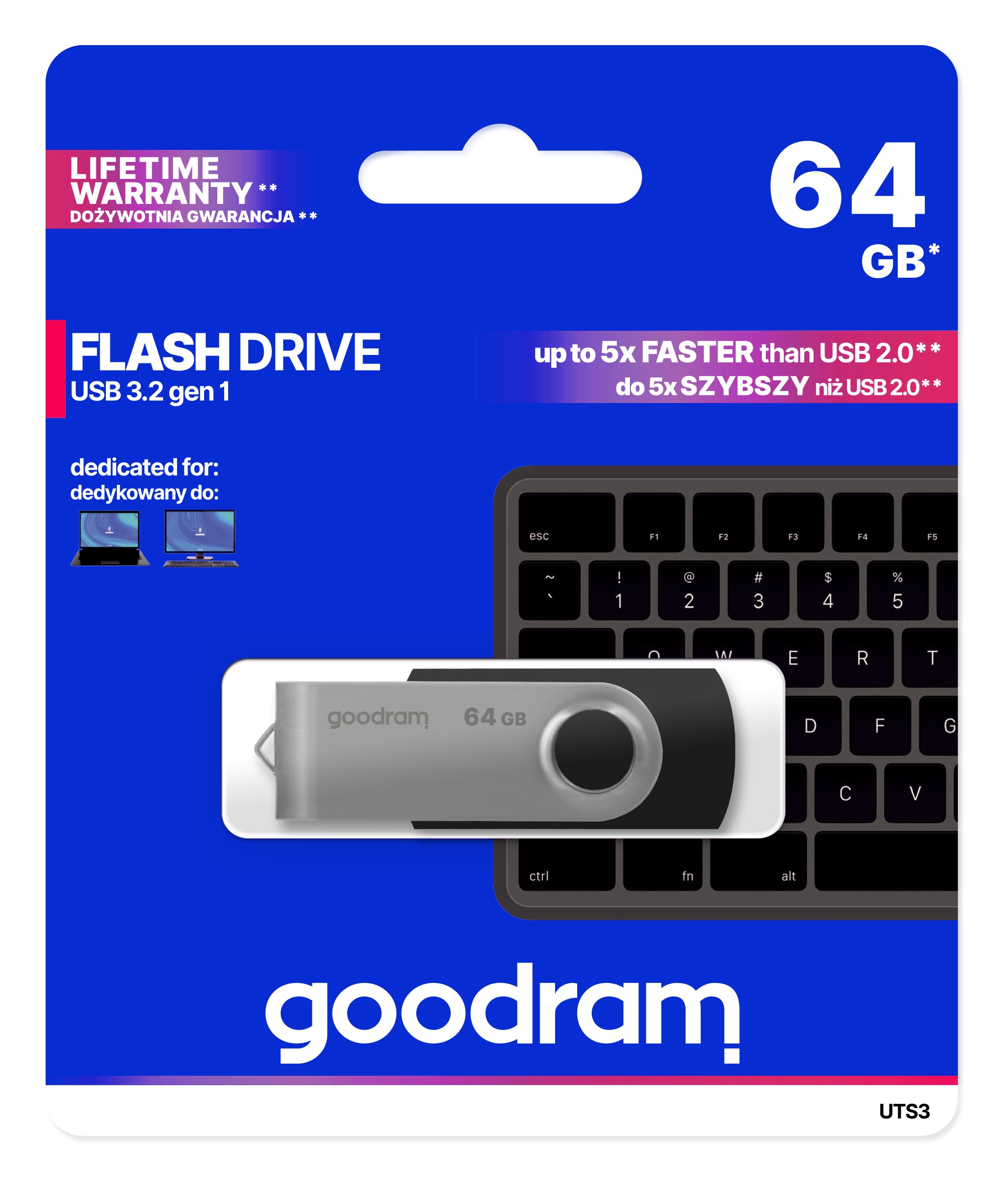 Goodram UTS3 lecteur USB flash 64 Go USB Type-A 3.2 Gen 1 (3.1 Gen 1) Noir