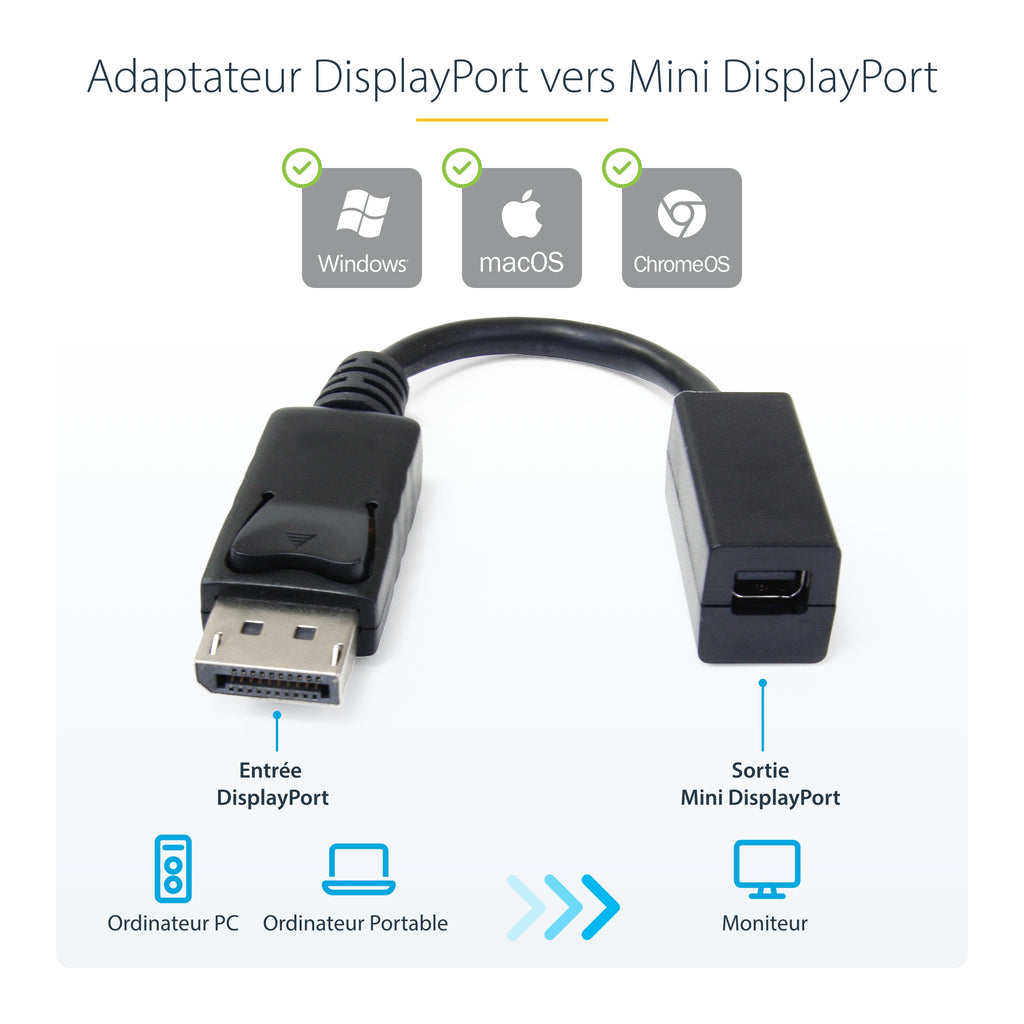 StarTech.com Câble DisplayPort vers Mini DisplayPort 15 cm - Vidéo UHD 4K x 2K - Câble Adaptateur DP Mâle vers Mini DisplayPort Femelle - Câble de Rallonge pour Ordinateur DP vers Moniteur mDP 1.2 - vue 4