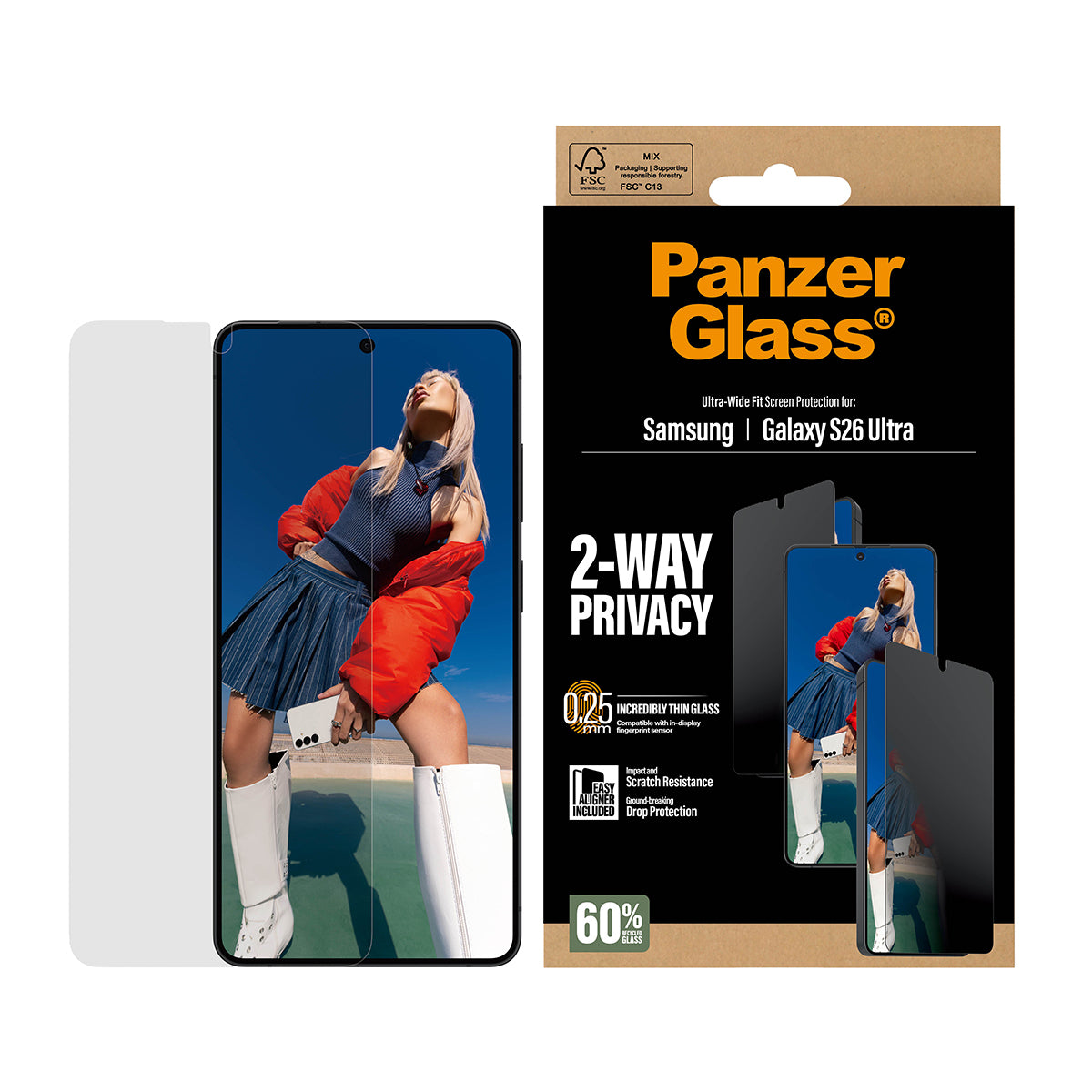 PanzerGlass ® 2-Way Privacy Screen Protector Samsung Galaxy S26 Ultra | Ultra-Wide Fit w. EasyAligner Protection d'écran transparent 1 pièce(s)