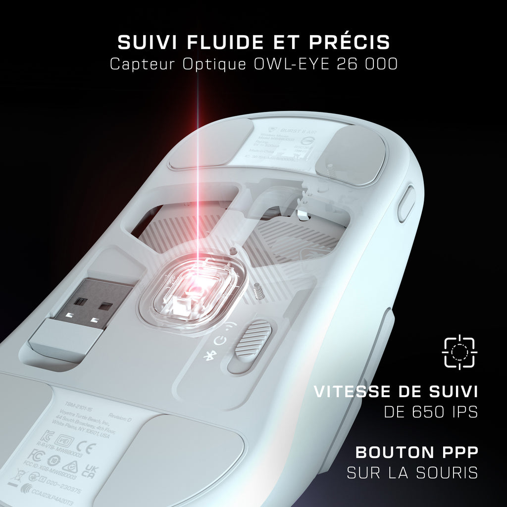 Turtle Beach Burst II Air - Souris gaming sans fil 2,4 GHz : ultralégère avec 47 g, touches optiques, symétrique, capteu