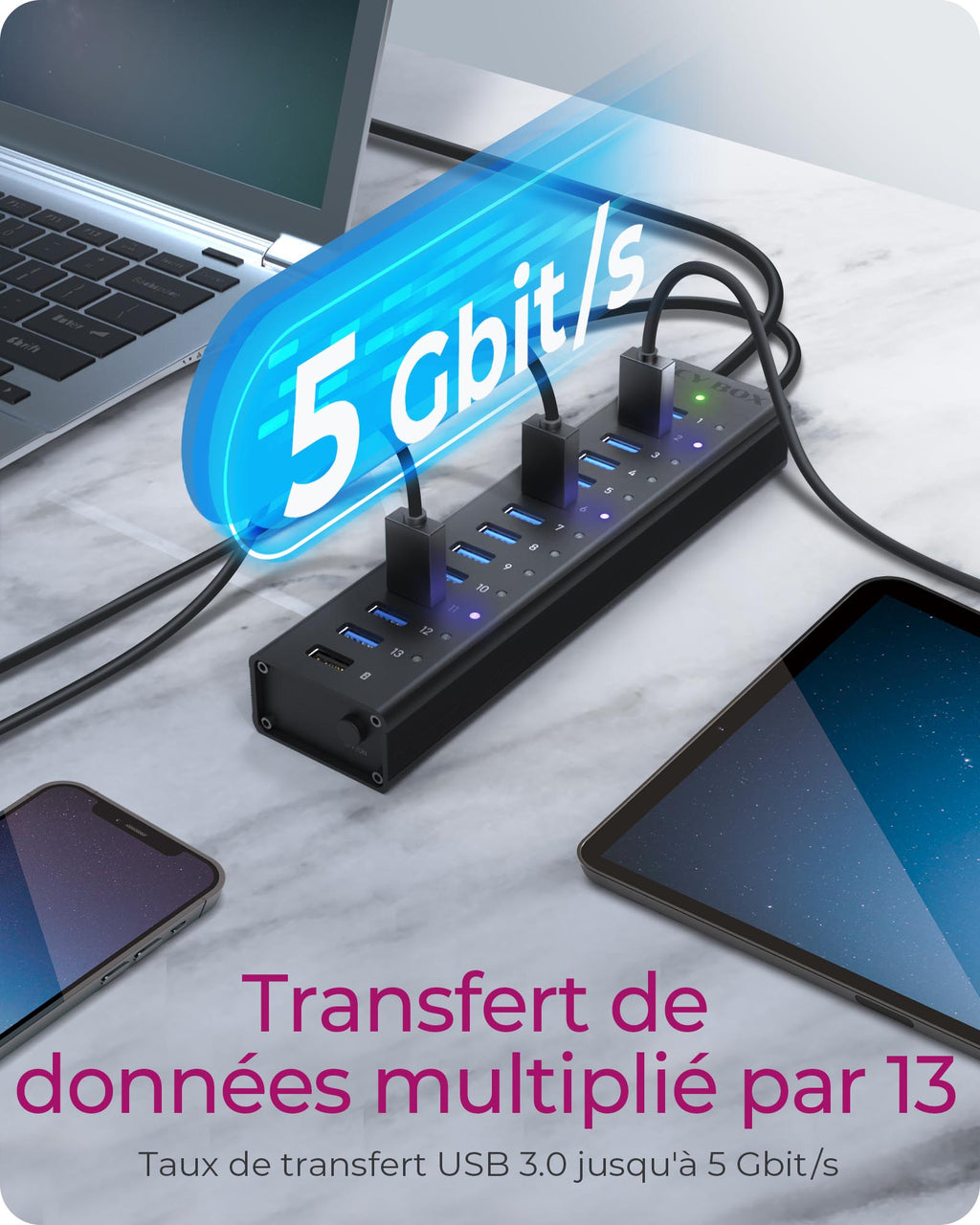 ICY BOX IB-AC6113 USB 3.2 Gen 1 (3.1 Gen 1) Type-B 5000 Mbit/s Noir