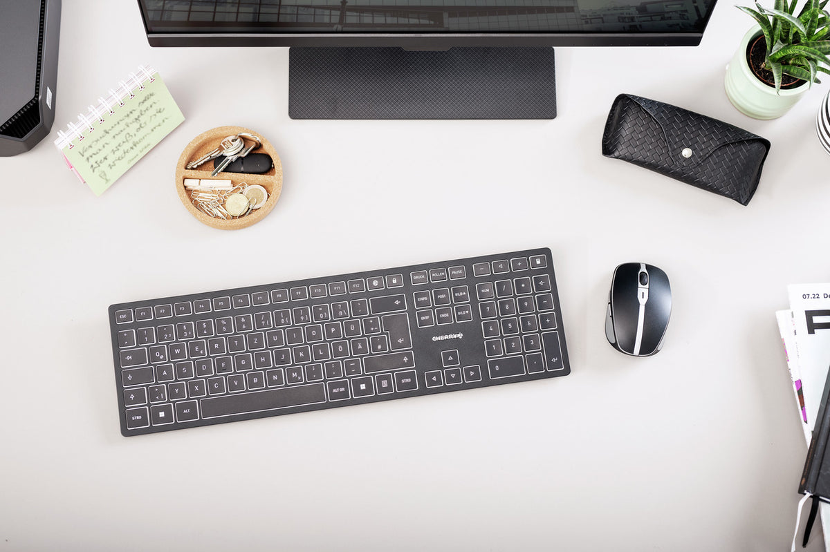 Cherry KW 9100 Slim Clavier Sans Fil Universel RF et Bluetooth, Noir