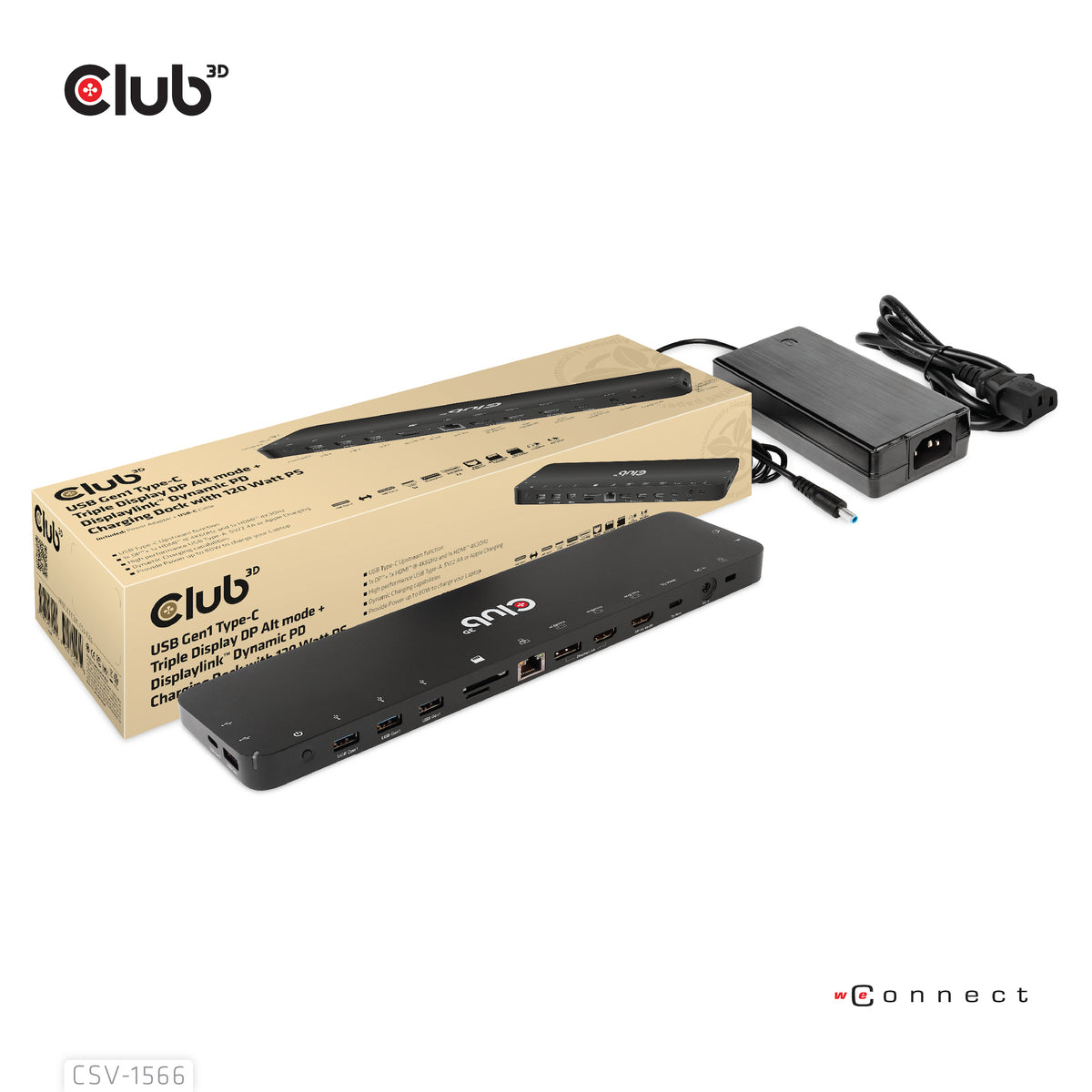 CLUB3D CSV-1566 Station d'accueil USB 3.2 Gen 1 Type-C, Noir