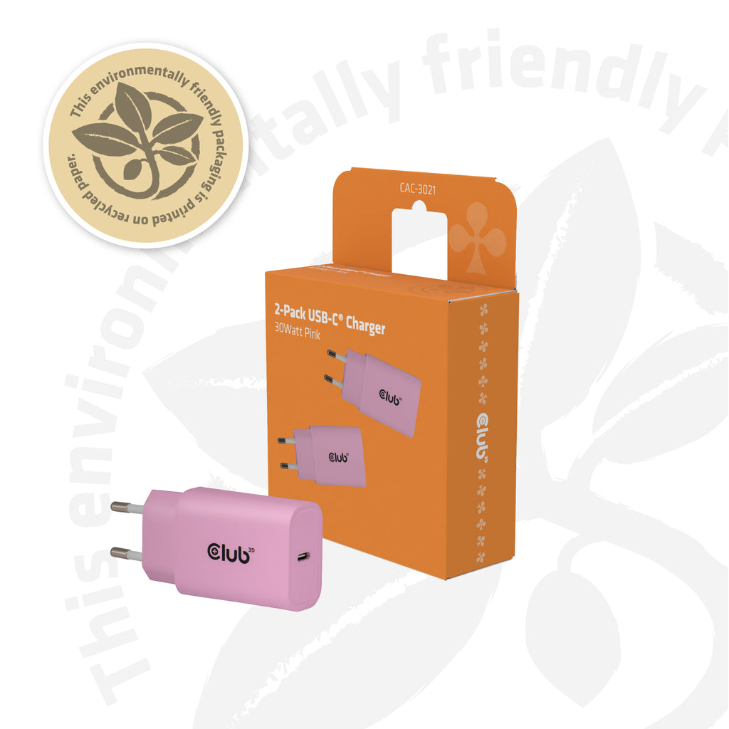 CLUB3D CAC-3021 Chargeur Secteur Universel pour Smartphone, Charge Rapide, USB-C, Rose