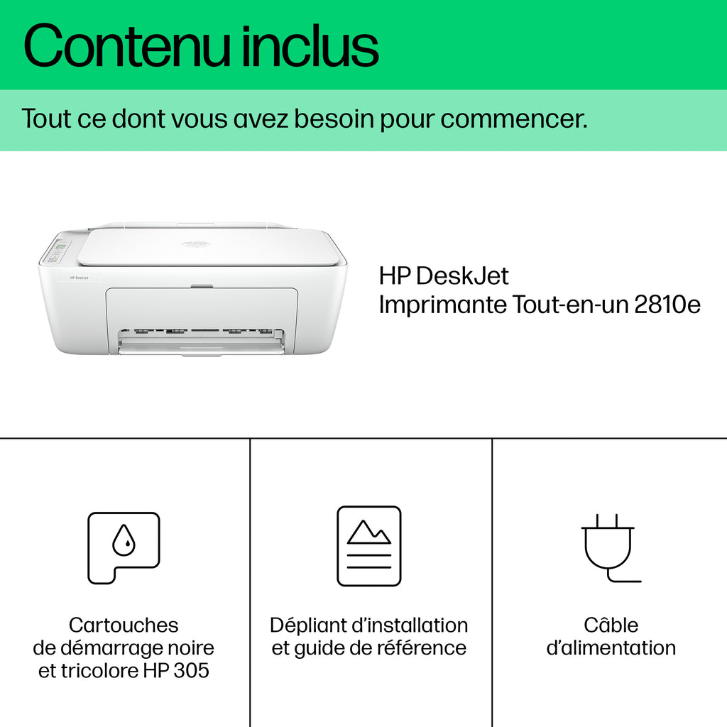 HP DeskJet 2810e Sans fil All-in-One Couleur Imprimante, Instant Ink; copieur, scanner