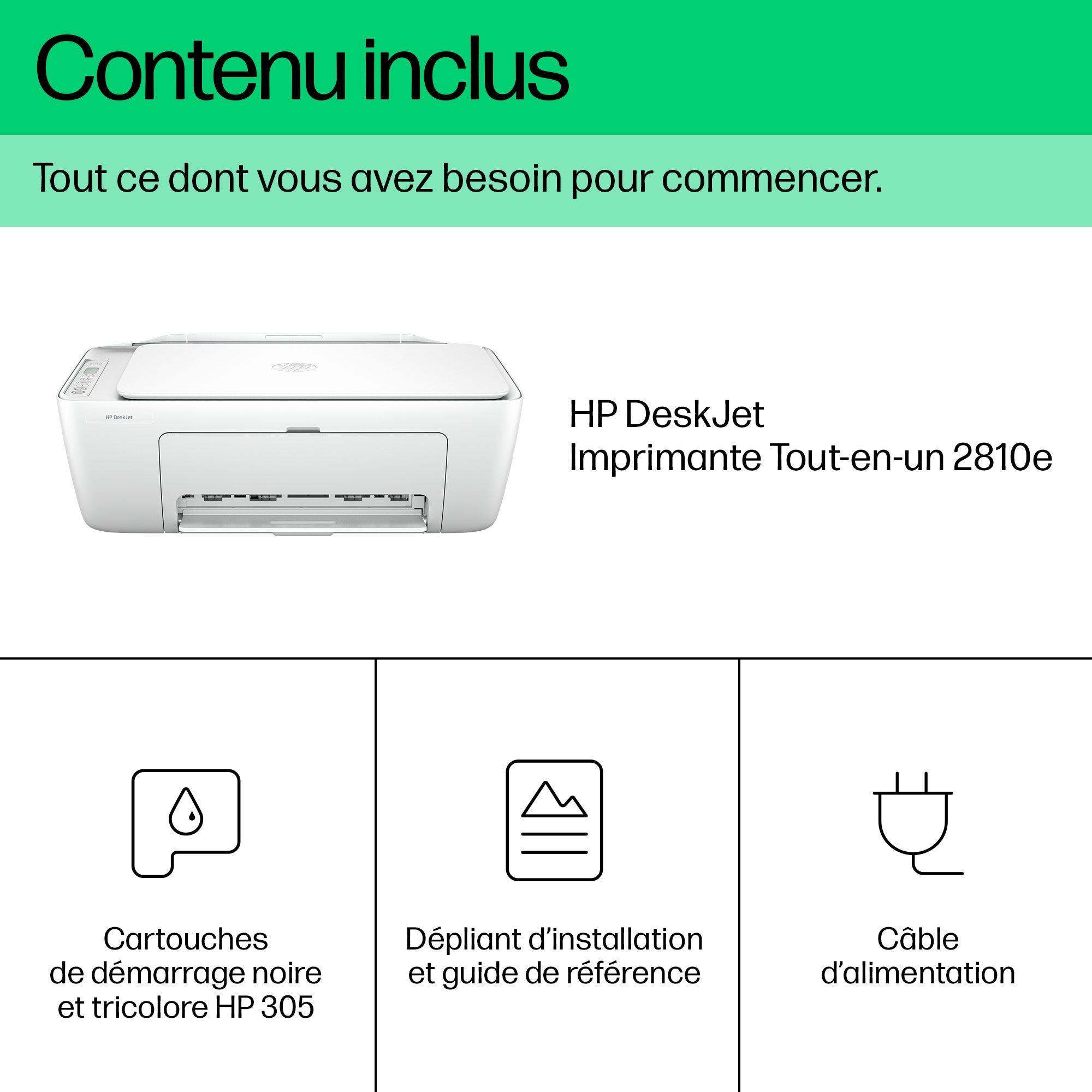 HP DeskJet 2810e Sans fil All-in-One Couleur Imprimante, Instant Ink; copieur, scanner