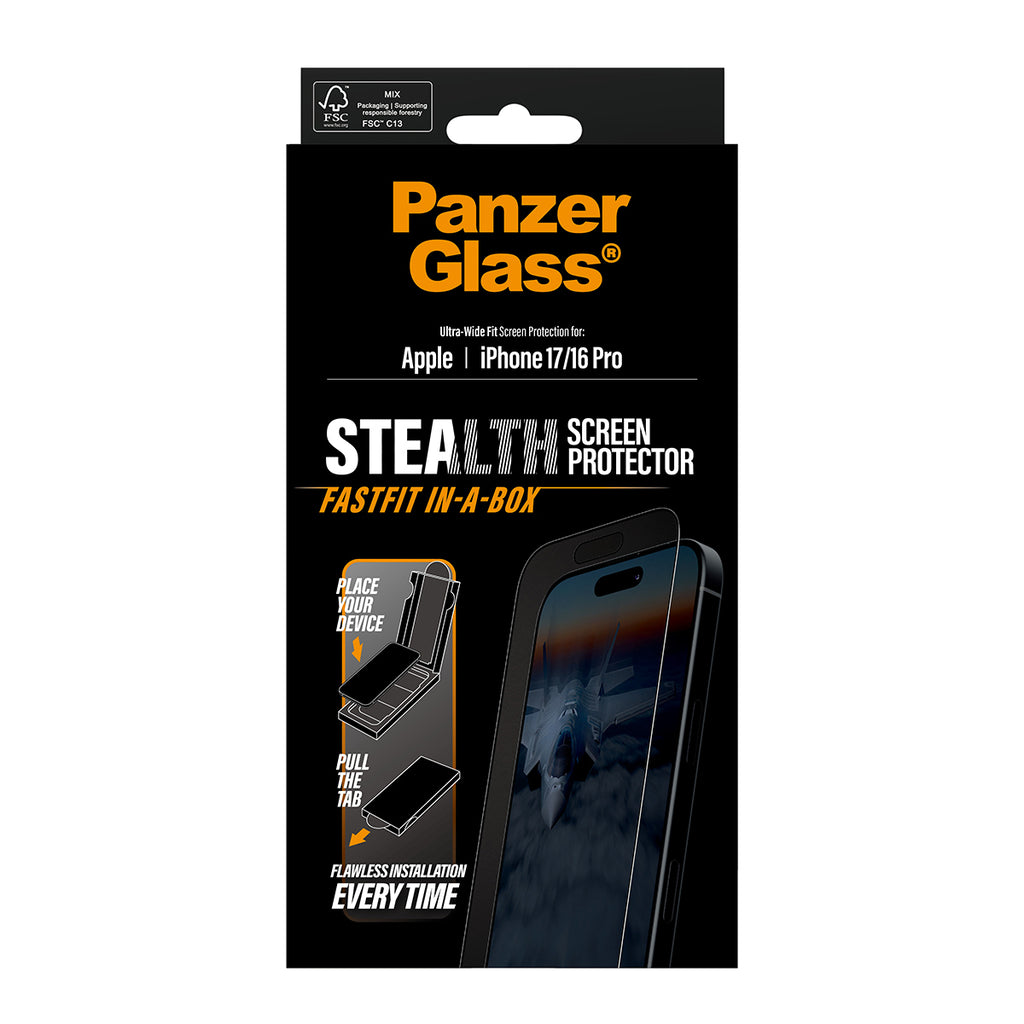 PanzerGlass ® Stealth Screen Protector iPhone 17 | iPhone 16 Pro | Ultra-Wide Fit w. Fastfit in-a-box Protection d'écran