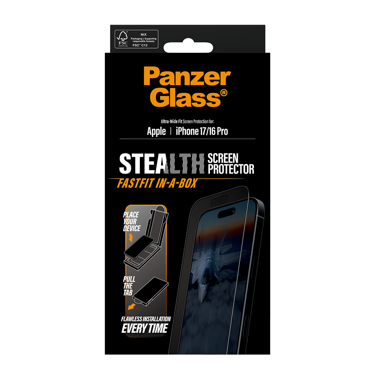 PanzerGlass ® Stealth Screen Protector iPhone 17 | iPhone 16 Pro | Ultra-Wide Fit w. Fastfit in-a-box Protection d'écran