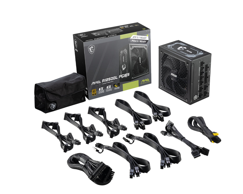 MSI MAG A1250GL PCIE5 unité d'alimentation d'énergie 1250 W 24-pin ATX ATX Noir