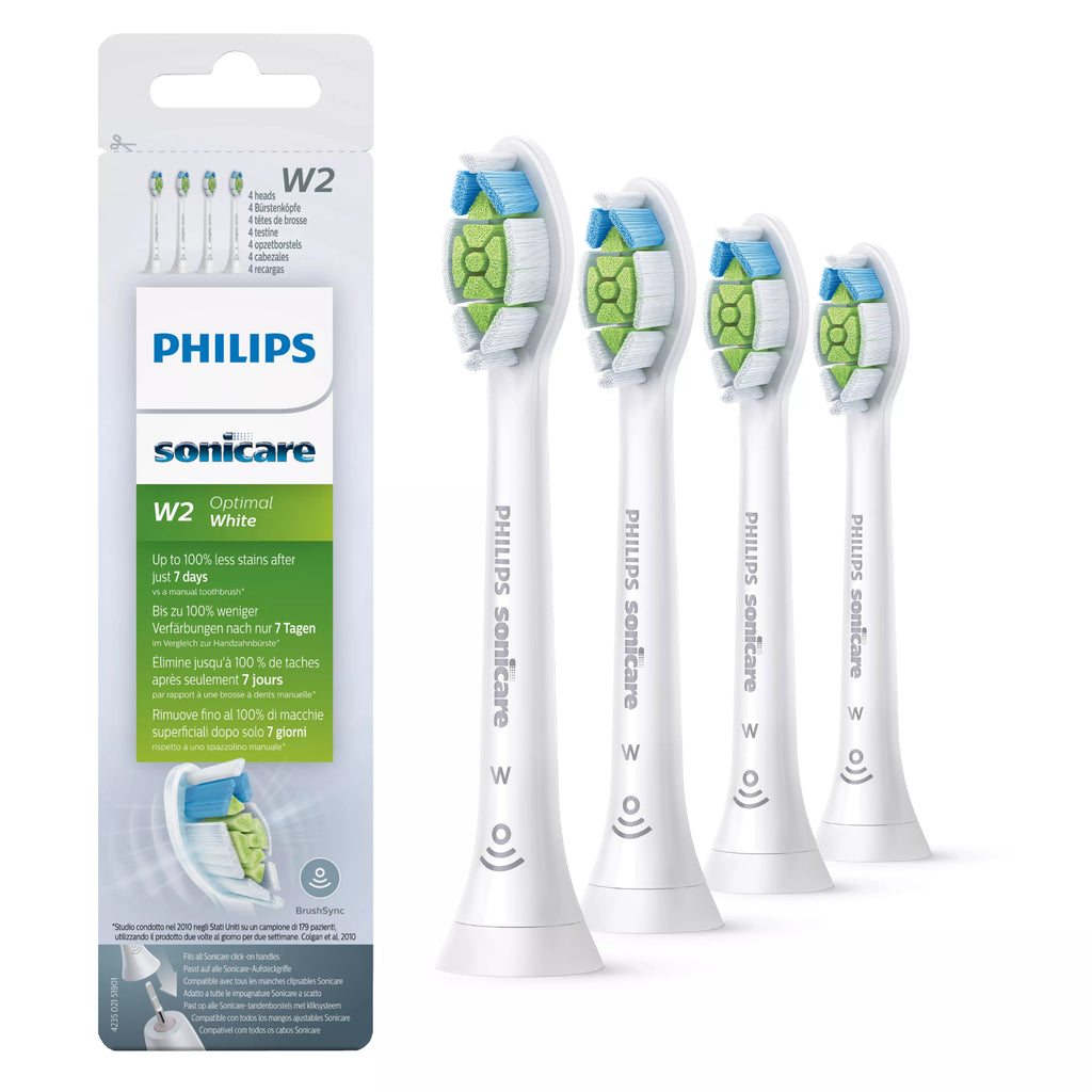 Philips Sonicare W2 Optimal White HX6064/10 Lot de 4 + blanc + têtes de brosse soniques